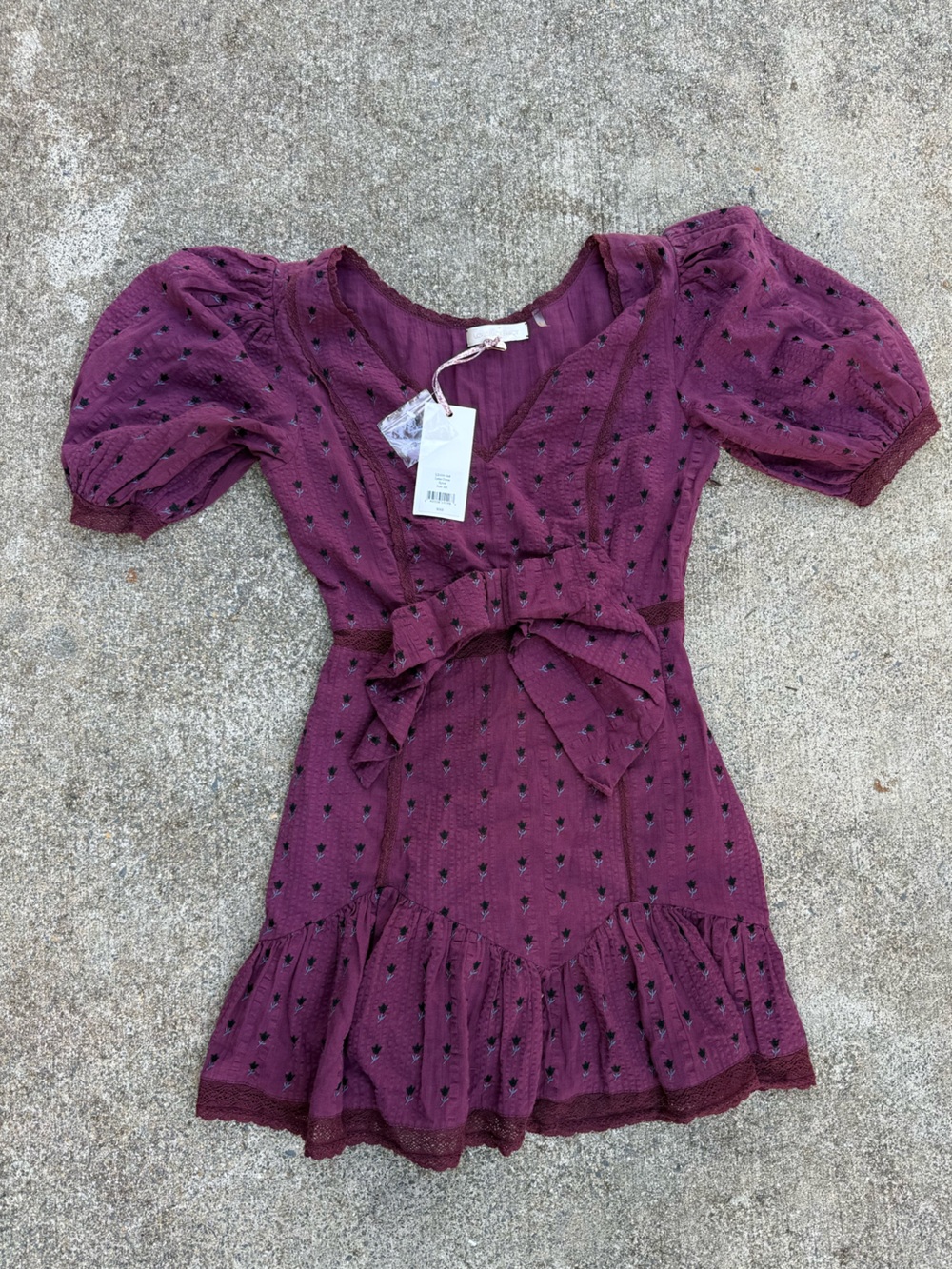 LoveShackFancy plum embroidered V-neck dress